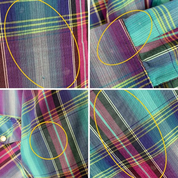 Vintage 90s Wranglers Shirt Men Sz 16-33 X-Long Tails Colorful Plaid Pearl Snaps - Picture 7 of 16
